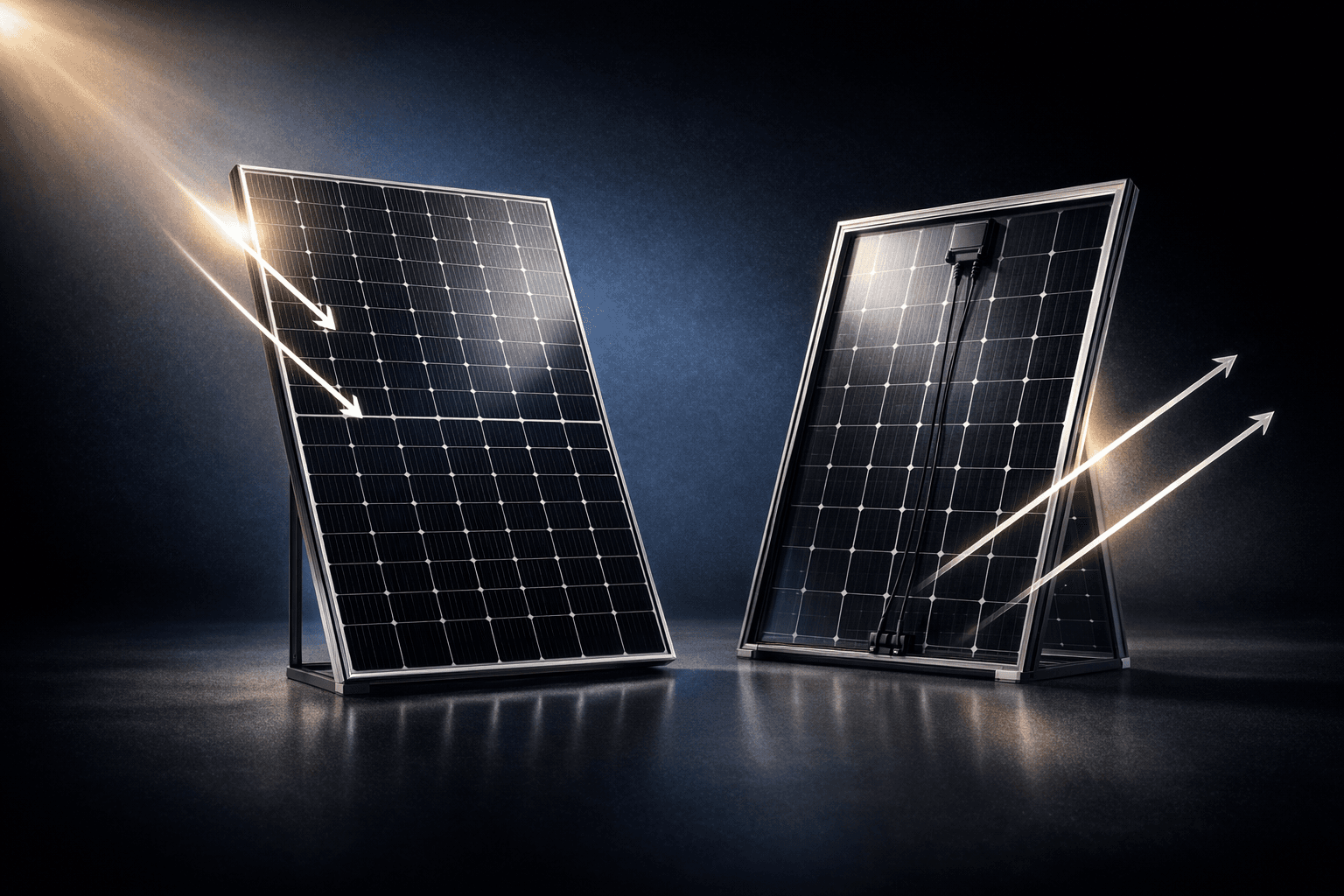 Bifacial solar panel close-up
